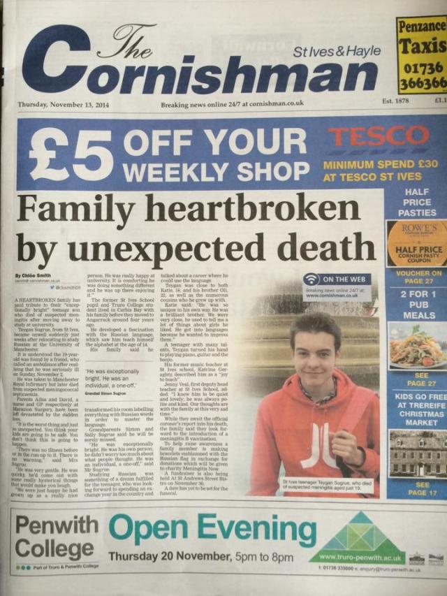 Heartbroken family pay tribute to "exceptionally bright" St Ives teen who died of suspected meningitis | The Cornishman